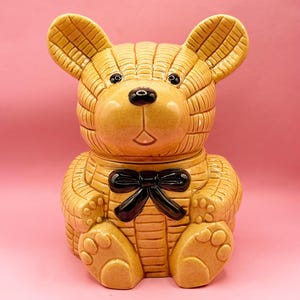 Vintage Ceramic Teddy Bear Cookie Jar: 1980s Kitchen Decor