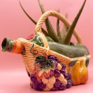 Fitz & Floyd Harvest Fruit Basket Planter, Ceramic Grapes Pears Vase