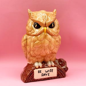 1970s Ceramic Owl Piggy Bank: Retro Coin Bank, Mid Century Decor