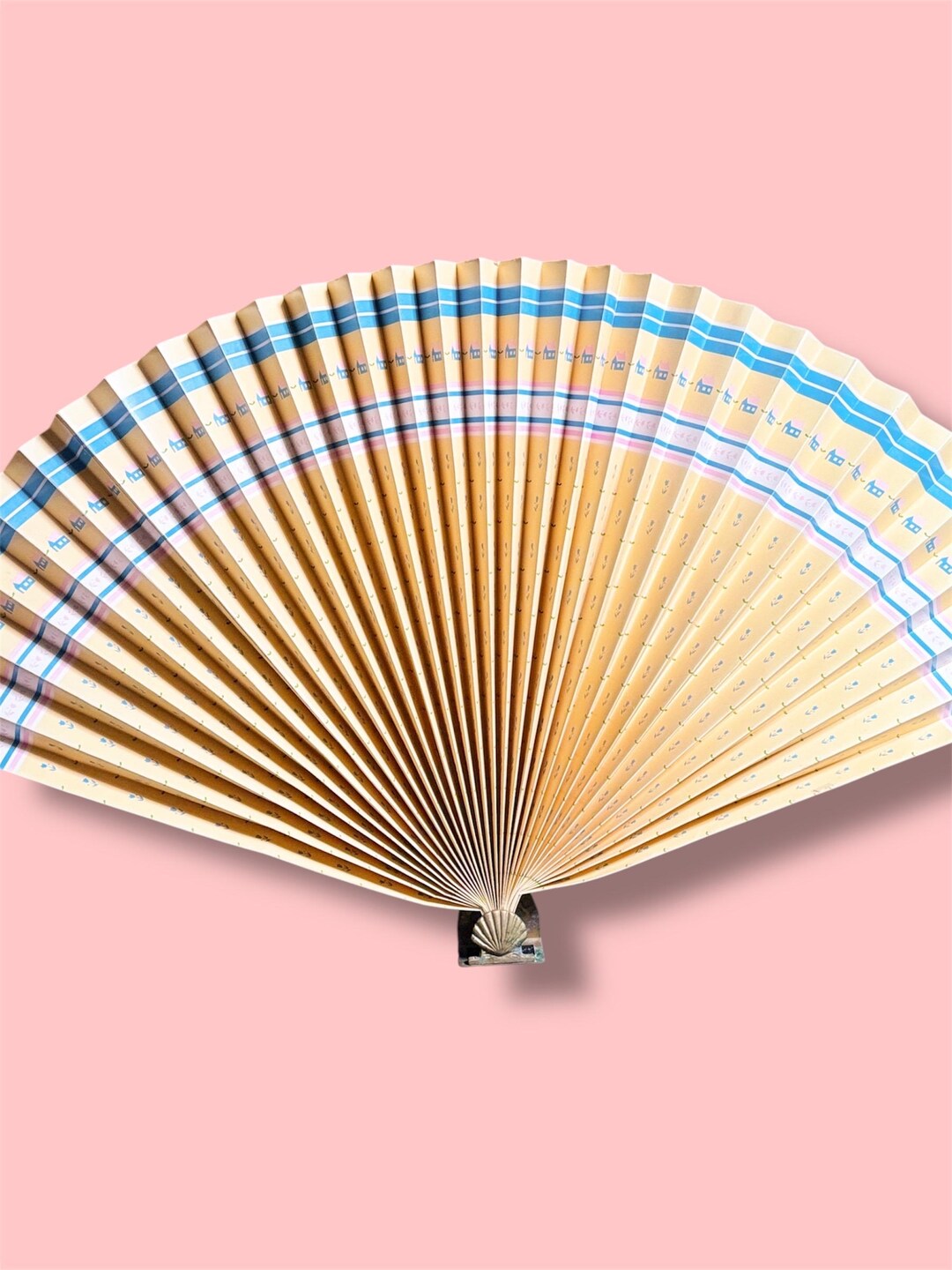 Shell Carton Fan Vintage Art Deco Paper Fan With Brass Clam Shell Stand - Etsy