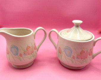 1980s Twilight Tulip Creamer and Sugar Bowl Set Vintage Serving