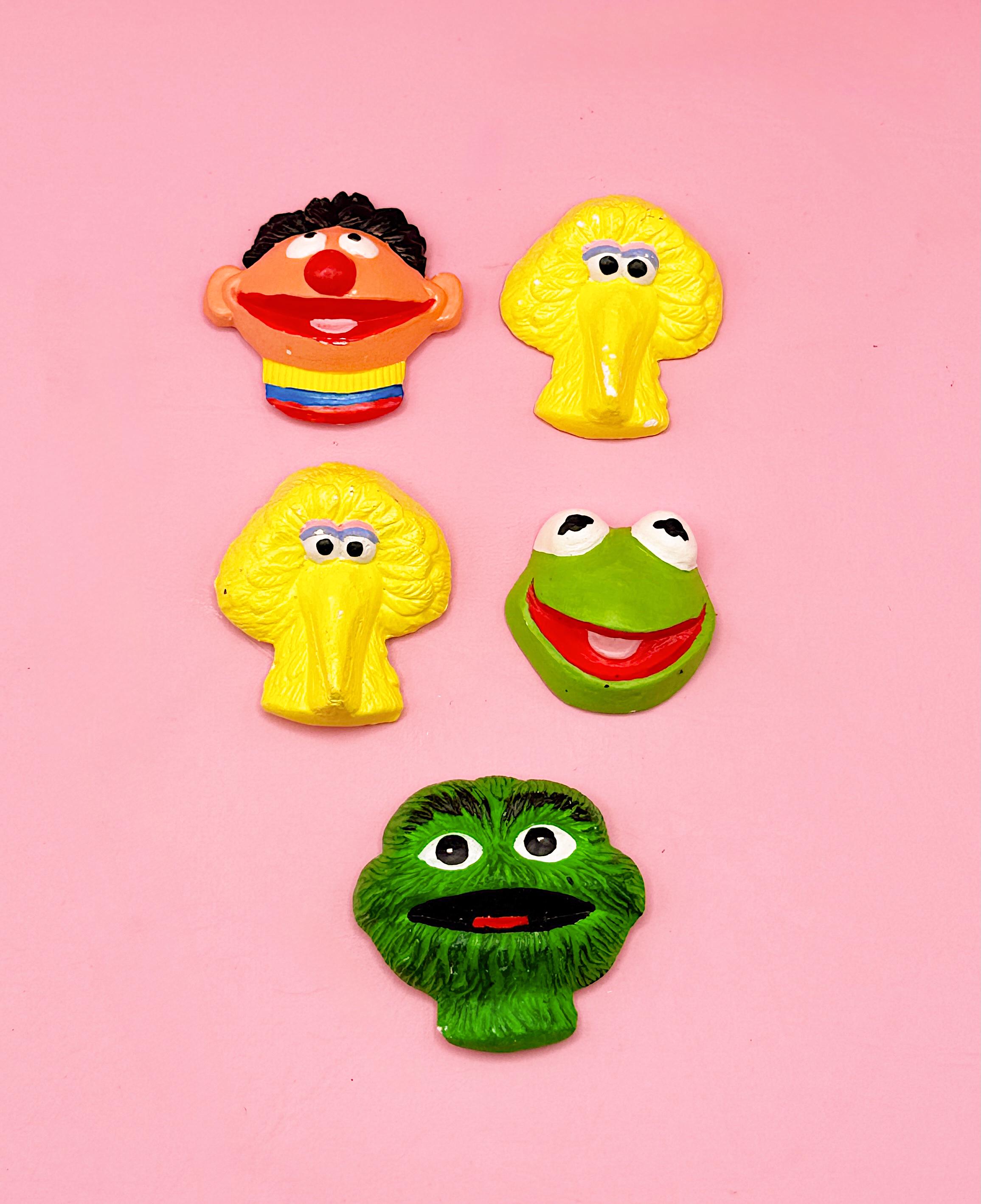 Vintage Sesame Street Fridge Magnets, Handmade Ernie Oscar Kermit Big Bird, Retro Kitchen Decor, 1980s Character Magnet Set