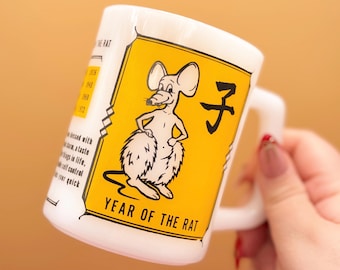 Tazza vintage in vetro di latte con oroscopo cinese "Anno del Topo"