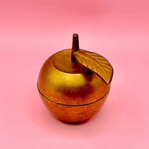 Vintage Brass Apple Trinket Box, Gift for Teacher, Brass Fruit Figurine, Midcentury Home Decor