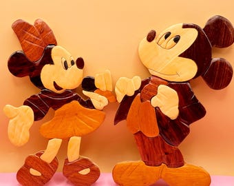 Vintage Handmade Wooden Mickey & Minnie Mouse Wall Decor