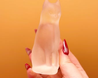 Vintage Frosted Crystal Cat Figurine, Mid-Century Knick Knack