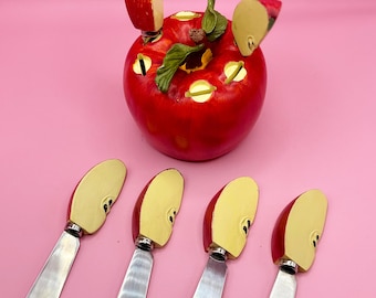 Vintage Apple Knife Holder, Charcuterie Board, Stainless Steel Spreader Knife