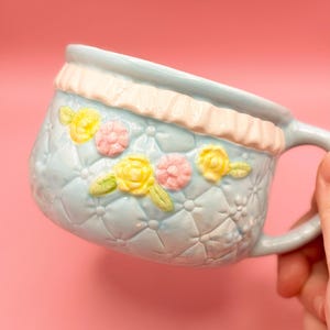 Vintage 1987 Lefton Blue or Pink Basket Mug or Indoor Planter, Coquette Home Decor