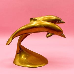 Vintage Brass Dolphin Statue: Mid-Century Nautical Decor