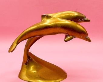 Vintage Brass Dolphin Statue: Mid-Century Nautical Decor