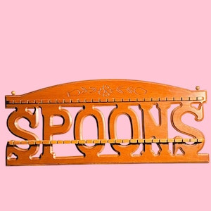 Vintage Handcrafted Wooden Spoon Rack, Retro Spoon Collection Display for Kitchen, 1970s Wood Spoon Rack