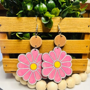 Large Flower Drop Earrings | Flower Earrings | Handmade | Hand Painted