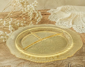 Vintage Amber Madrid Divided Glass Plate by Federal Glass