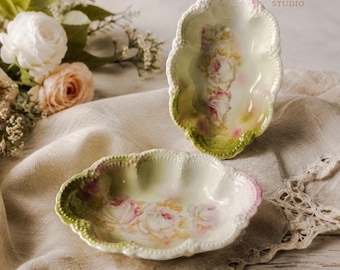 Antique Lehmann & Sohn German Porcelain Rose Bowls - Pair
