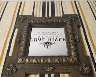 Ornate Square Wall Mirror | Distressed Gold Brown Baroque Frame