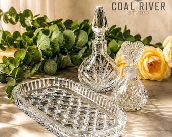 Vintage Crystal Vanity Set With Perfume Bottles and Tray