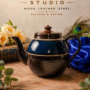 Vintage Brown and Blue Teapot