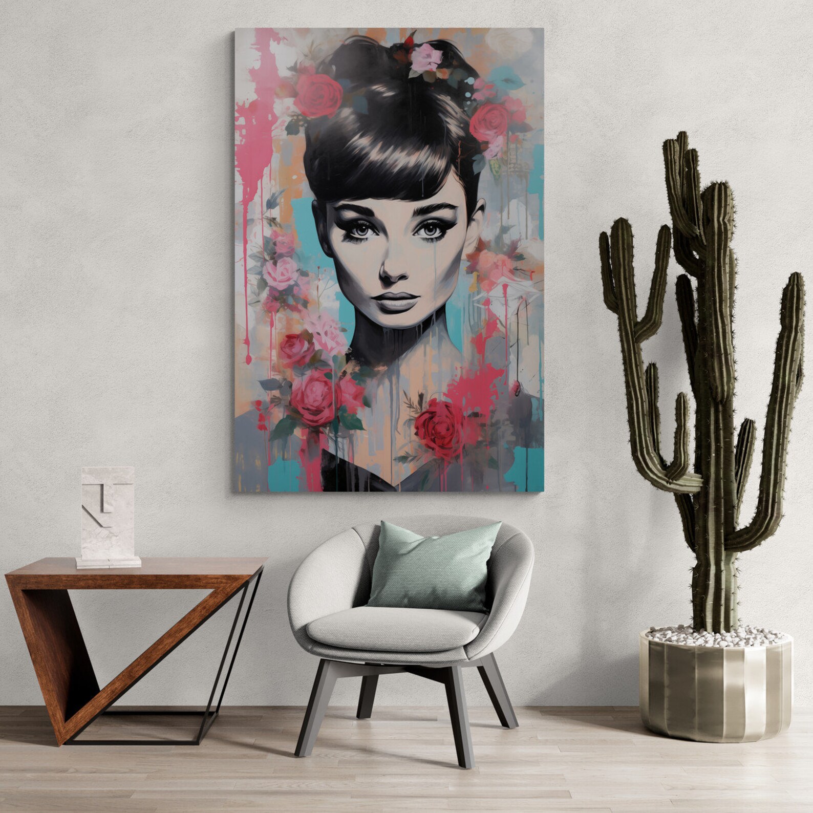 Audrey Hepburn Roses Canvas Poster Print Flowers Fashion Iconic Movie ...