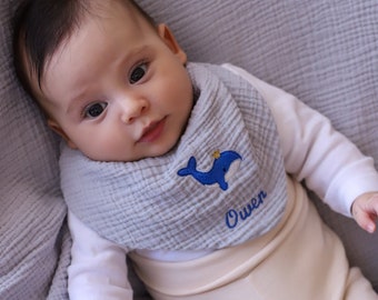 Baby Bibs Personalized Embroidered Custom Name 100% Cotton Muslin Bandana Bib for Newborn Bib, Gift for Baby Shower