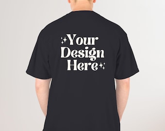 Comfort Colors 1717 Black Back View T-Shirt Mockup | Real Male Model | C1717 Masculine T-Shirt Mock | Clean Aesthetic | POD Mockups