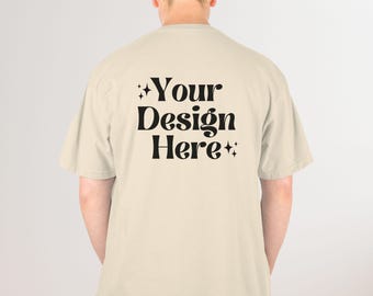 Comfort Colors 1717 Ivory Back View T-Shirt Mockup | Real Male Model | C1717 Masculine T-Shirt Mock | Clean Aesthetic | POD Mockups