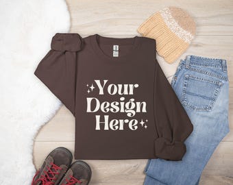 Gildan 18000 Chocolate Brown Sweatshirt Mockup | G180 Crewneck Flat Lay Mock-up | Real Flatlay Mock | POD Folded Neutral Aesthetic