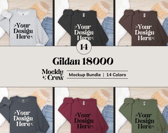 Gildan 18000 Sweatshirt Mockup Bundle| G180 Crewneck Flat Lay Mock-up | Real Flatlay Mock | POD Folded Neutral Aesthetic