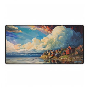 Gaming Pad, XL Mouse Pad, Desk Mats, Desk Accessory, Norway, Fishing Village, Ocean, Northern European, Arctic