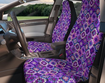 Fundas de asiento de coche estilo boho de ganchillo morado de los años 70, accesorio para automóvil