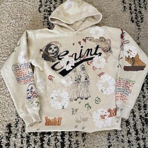 New! Custom Denim Tears x Readymade x Saint Michael Cotton Wreath Graffiti Hoodie, XL