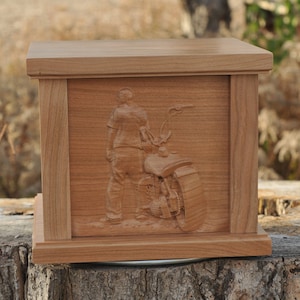 Custom Motorcycle Cremation Urn for Ashes, Hand Carved Biker Memorial, Unique Funeral Tribute Keepsake