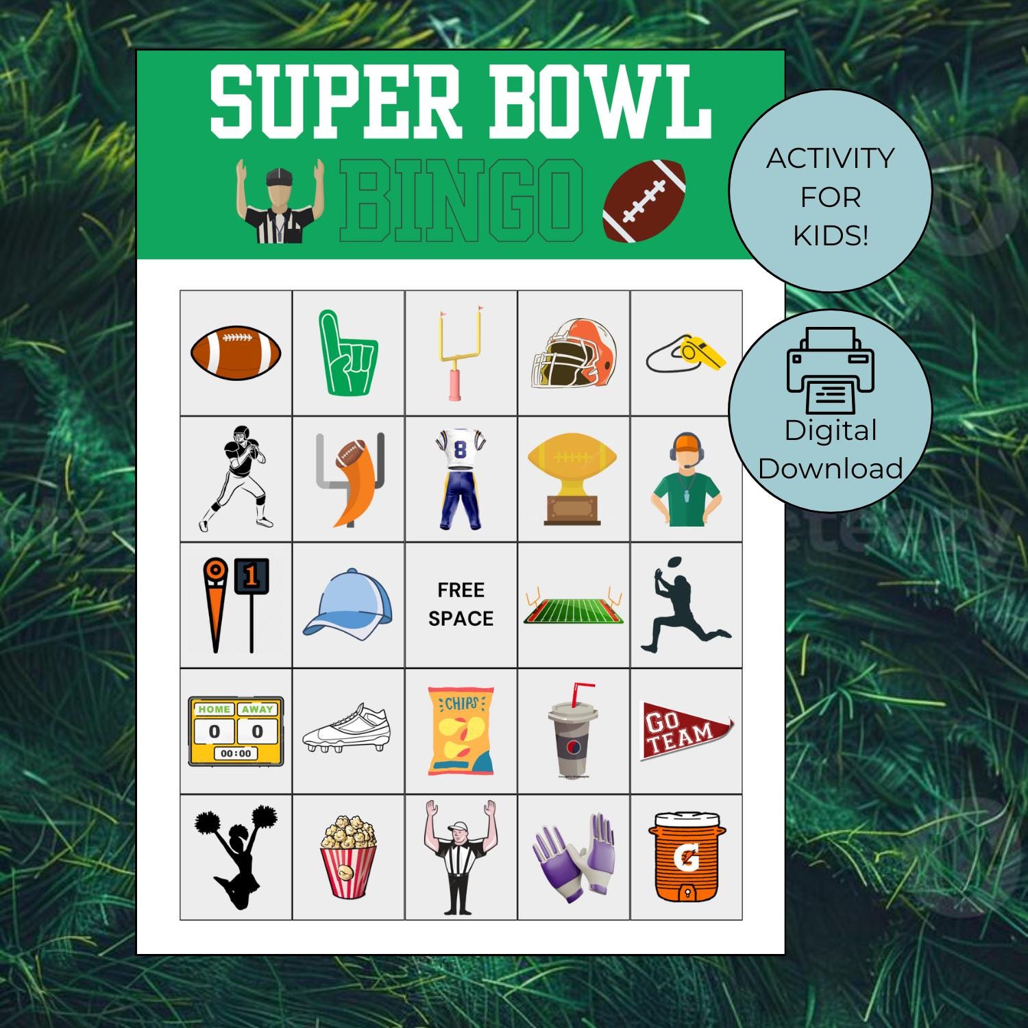 Superbowl Printables for Kids, Super Bowl Kids Bingo, Football Family ...