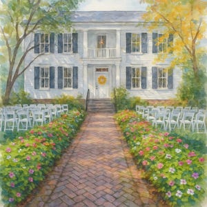 Custom, printable watercolor wedding venue painting