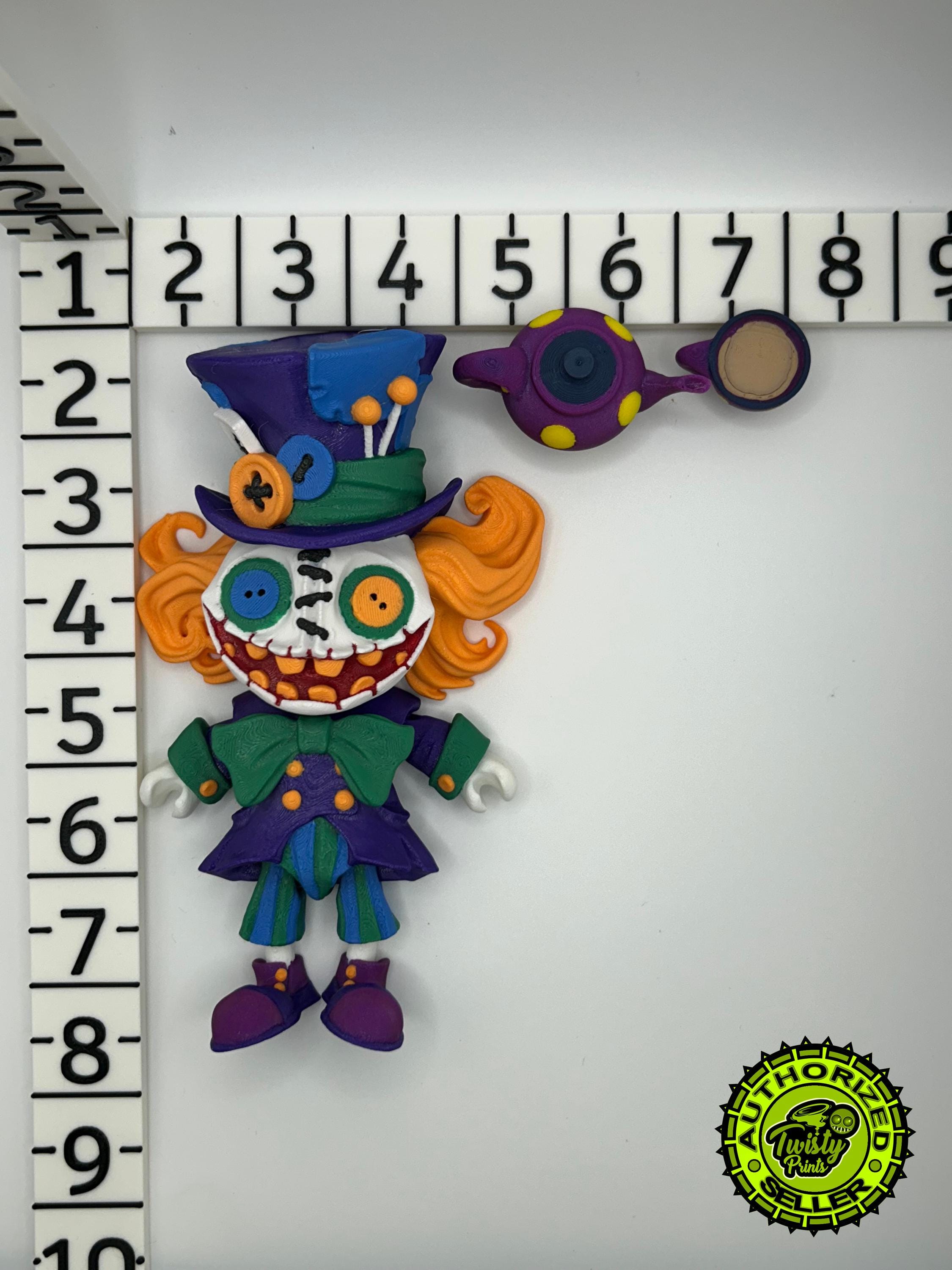 Creepy Doll: Mad Hatter With Teacup and Kettle. 3D Printed Dark