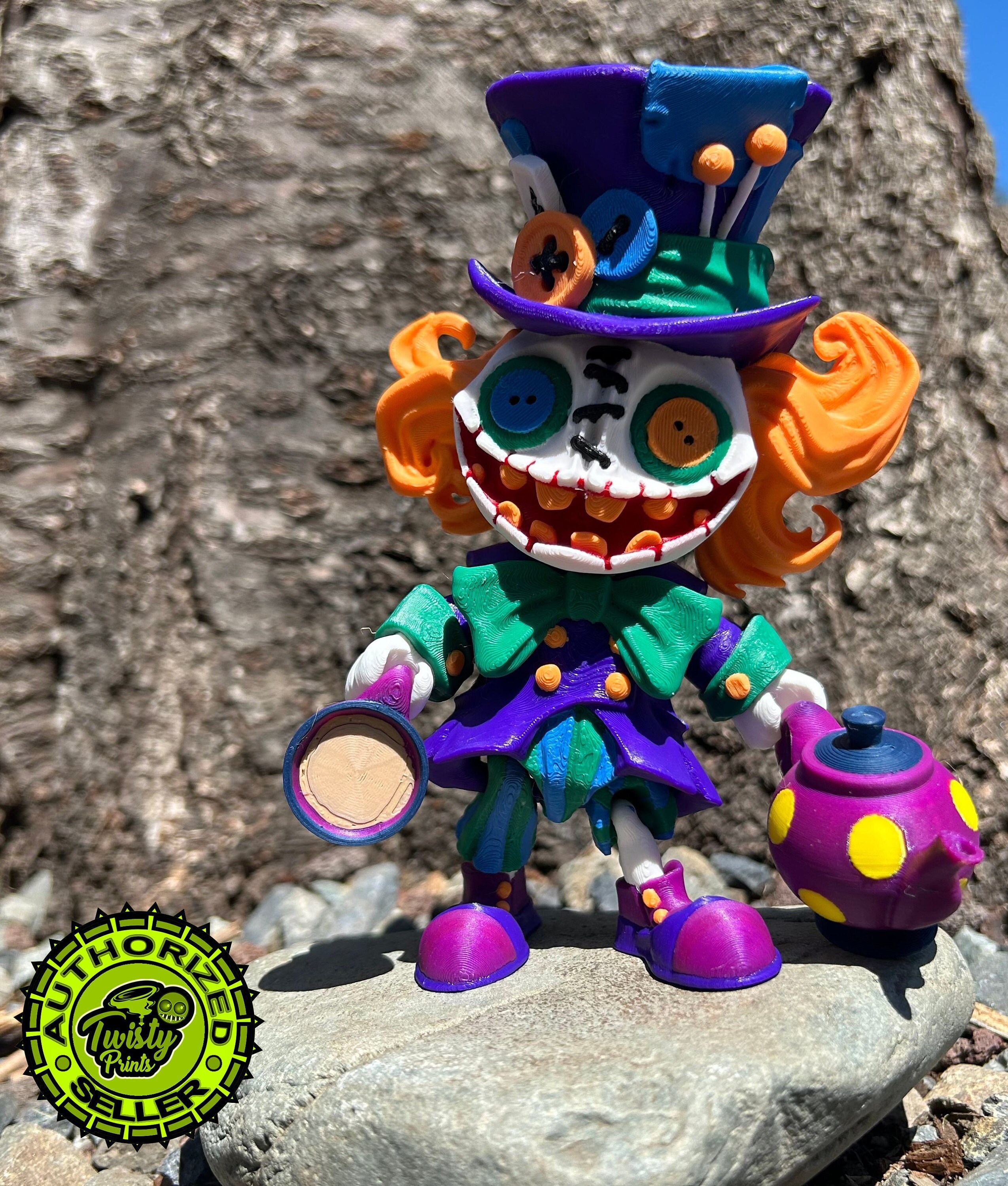 Creepy Doll: Mad Hatter With Teacup and Kettle. 3D Printed Dark
