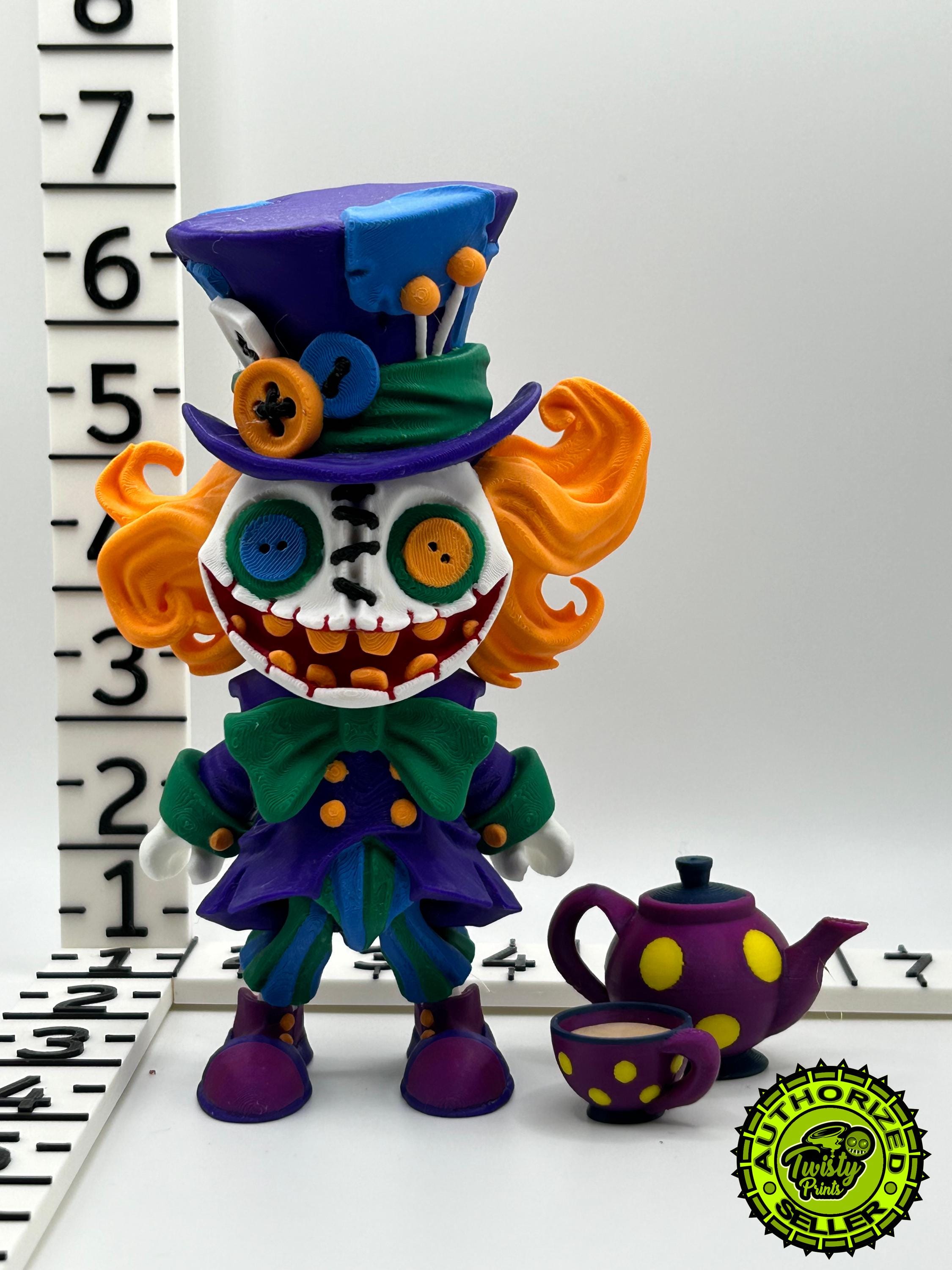 Creepy Doll: Mad Hatter With Teacup and Kettle. 3D Printed Dark