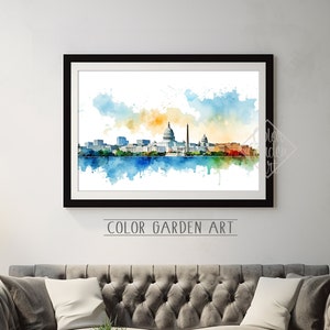 Arte digital do horizonte da cidade de Washington DC | Cena urbana vibrante | Decoração de parede moderna | Arte para impressão para casa ou escritório | Presente | Arte da cidade