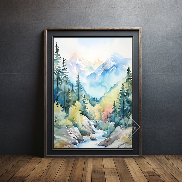 Crisp Morning In the Mountains Watercolor Printable Wall Art INSTANT DIGITAL DOWNLOAD