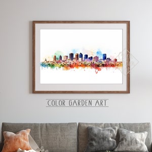 Phoenix Aquarell Skyline Stadtbild Digitale Kunst | Lebendige Städtische Szene | Moderne Wanddekoration | Druckbare Kunst für Zuhause oder im Büro | Geschenk