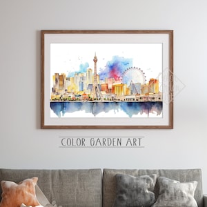 Arte digital do horizonte da cidade de Las Vegas | Cena urbana vibrante | Decoração de parede moderna | Arte para impressão para casa ou escritório | Presente | Arte da cidade