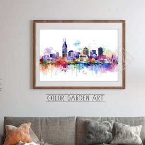 Nashville Aquarell Skyline Stadtbild Digitale Kunst | Lebendige Städtische Szene | Moderne Wanddekoration | Druckbare Kunst für Zuhause oder im Büro | Geschenk