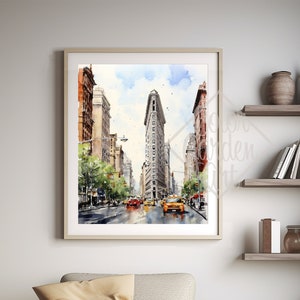 Art mural imprimable aquarelle Flat Iron Building New York City TÉLÉCHARGEMENT NUMÉRIQUE INSTANTANÉ | A018