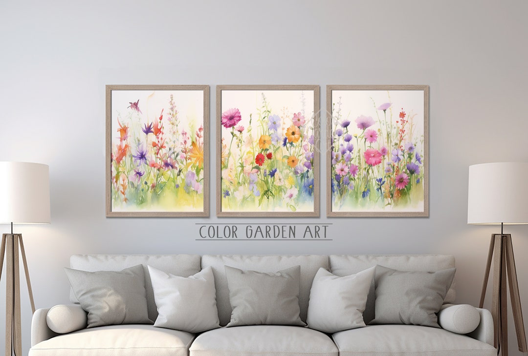Set of 3 Wildflower Field Watercolor Printable Wall Art INSTANT DIGITAL ...