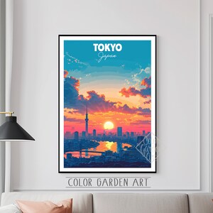 Tokyo Japan Reise Poster Aquarell Digital Art | Lebendige Stadtbild Illustration | Vintage-inspirierte Wand Dekoration Print | Geschenk