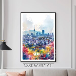 Seoul Südkorea Reise Poster Aquarell Digital Art | Lebendige Stadtbild Illustration | Vintage-inspirierte Wand Dekoration Print | Geschenk