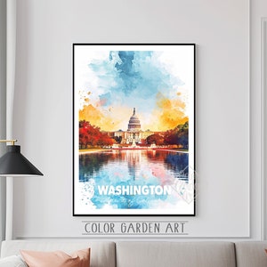 Washington DC Reise Poster Aquarell Digital Art | Lebendige Stadtbild Illustration | Vintage-inspirierte Wand Dekoration Print | Geschenk