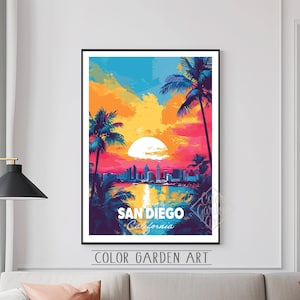 San Diego Kalifornien Reise Poster Aquarell Digitale Kunst | Lebendige Stadtbild Illustration | Vintage-inspirierte Wand Dekoration Print | Geschenk