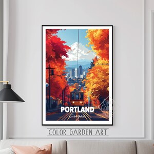Portland Oregon Reiseposter Aquarell Digitale Kunst | Lebendige Stadtbild Illustration | Vintage-inspirierte Wand Dekoration Print | Geschenk