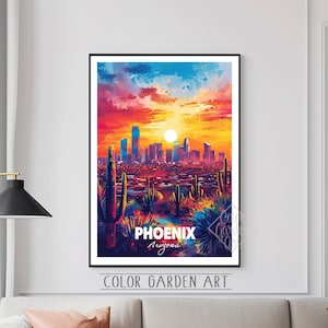 Phoenix Arizona Reise Poster Aquarell Digital Art | Lebendige Stadtbild Illustration | Vintage-inspirierte Wand Dekoration Print | Geschenk