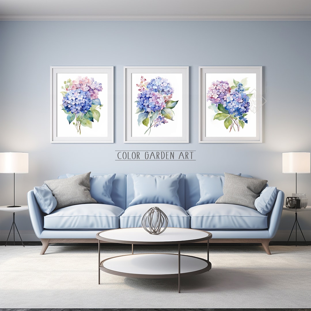 Set of 3 Hydrangea Watercolor Printable Wall Art INSTANT DIGITAL ...